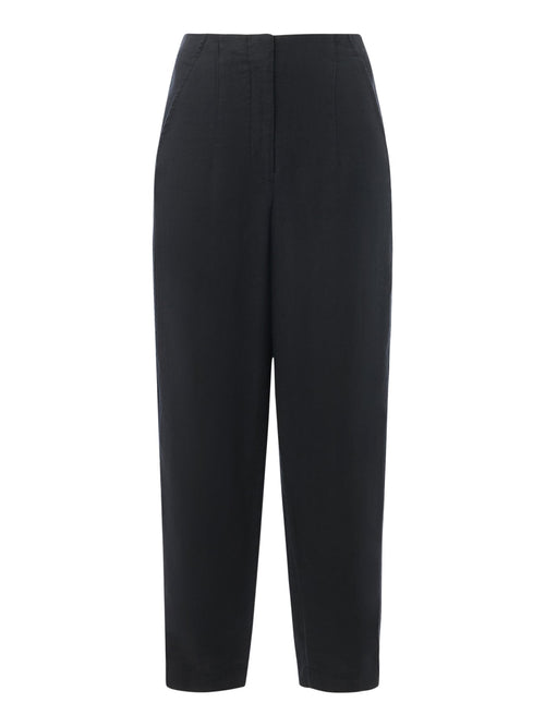 Black Linen Barrel Leg Trouser