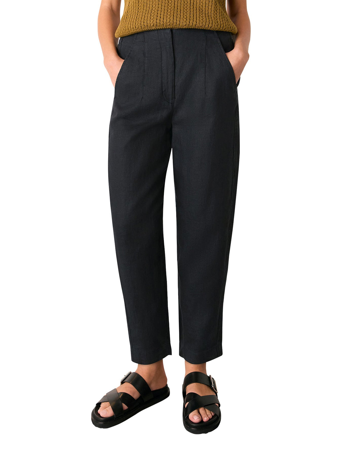 Black Linen Barrel Leg Trouser