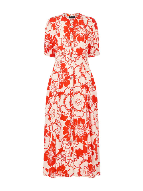 Red/Multi Bloom Floral Midi Dress