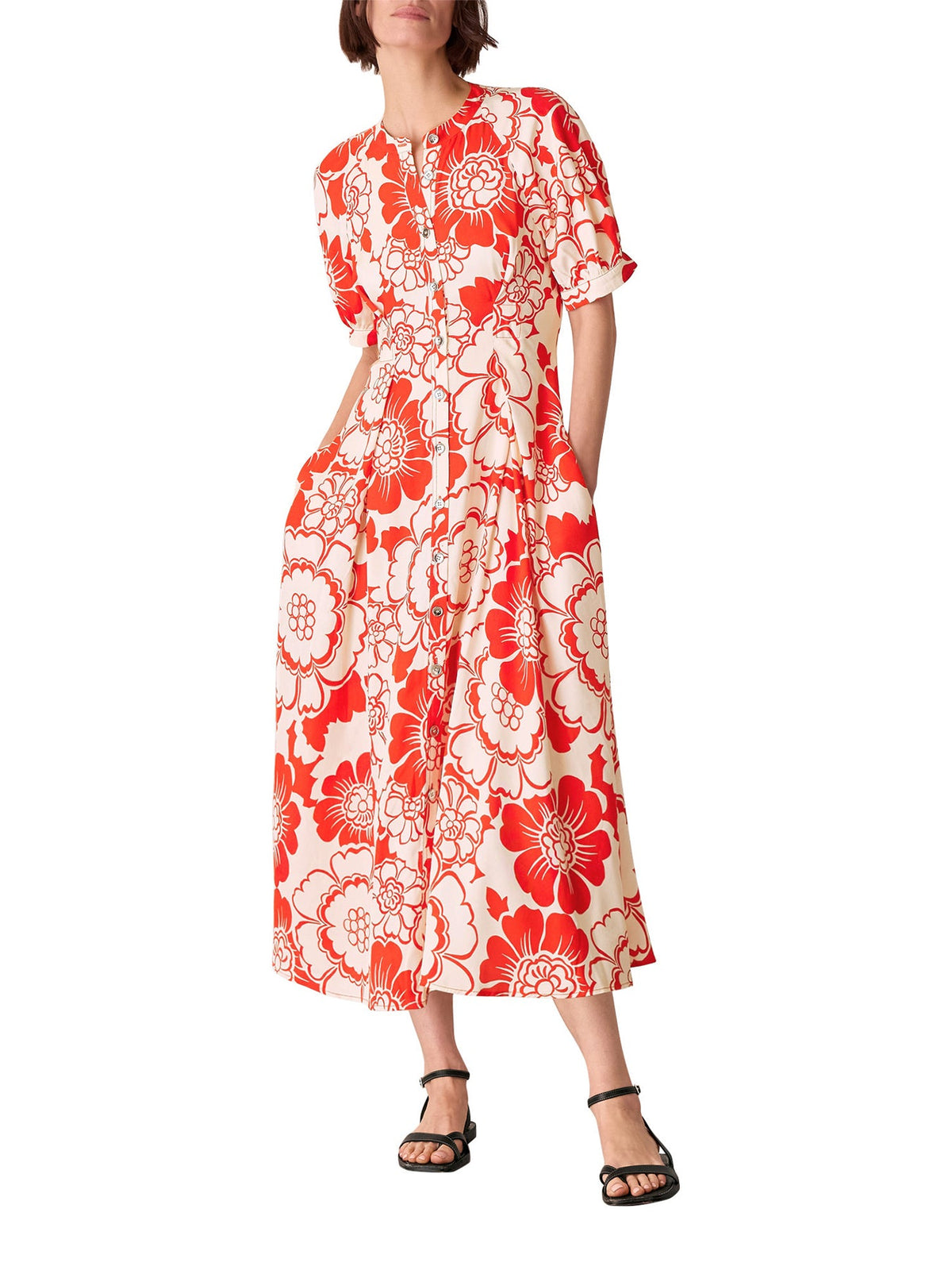 Red/Multi Bloom Floral Midi Dress