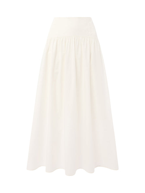 White Cotton Waisted Midi Skirt