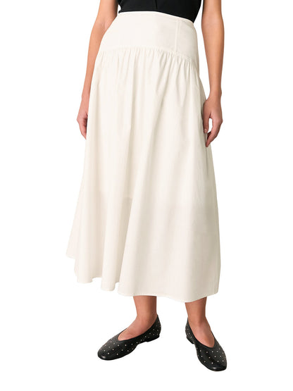 White Cotton Waisted Midi Skirt