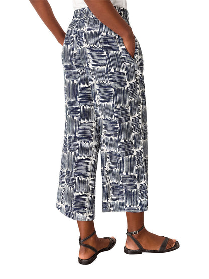 Navy/Multi Hatch Squares Cropped Trouser