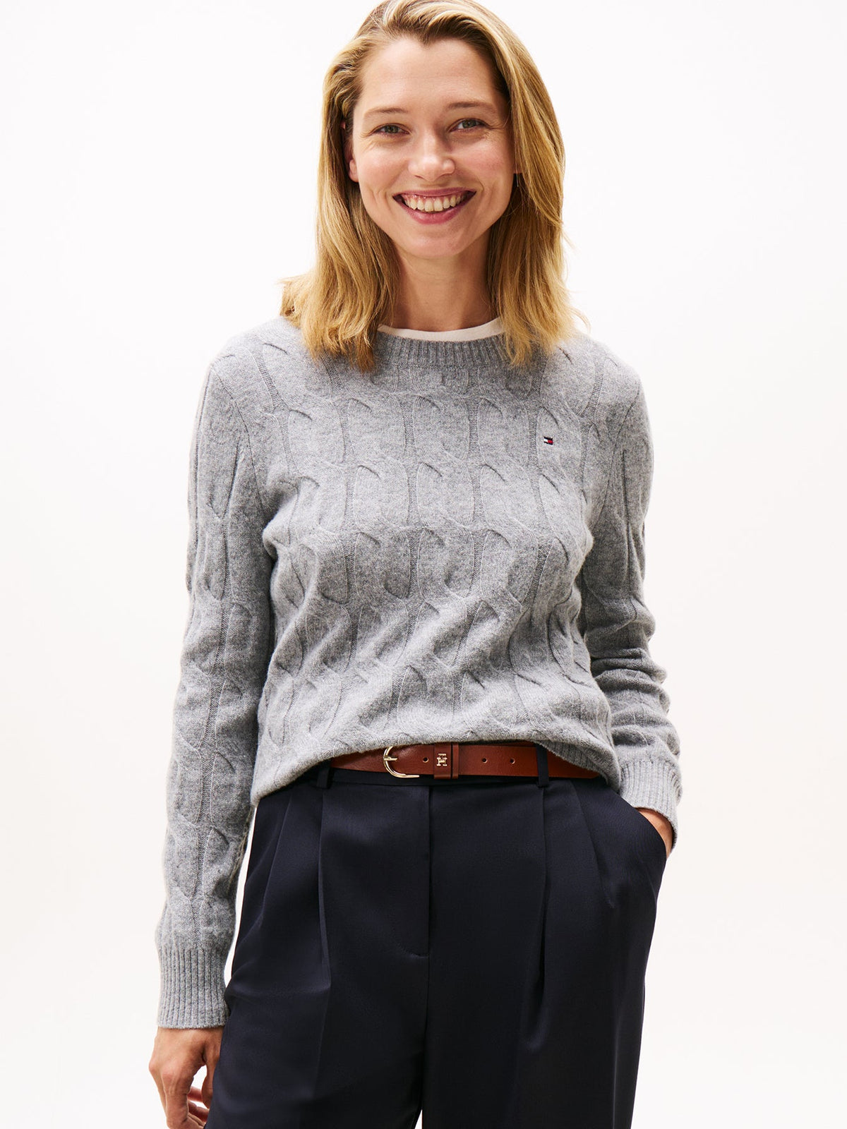 Cable Knit Soft Wool Jumper Grey