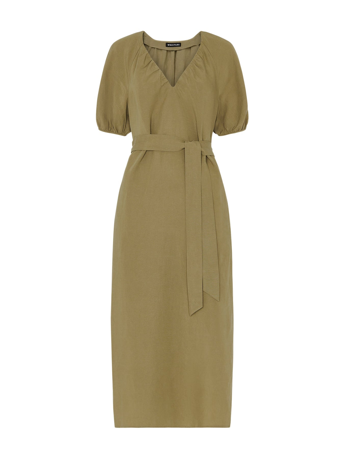 Khaki Ariella Linen Blend Midi Dress Khaki