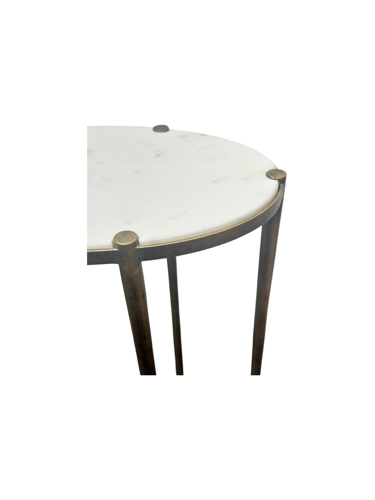 Iota Oval Accent Table White Banswara Marble Aged Champagne