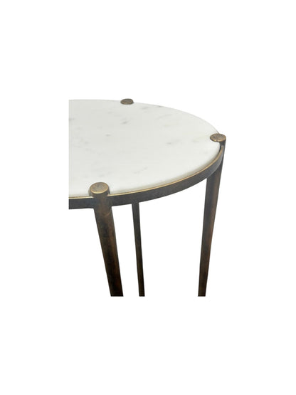Iota Oval Accent Table White Banswara Marble Aged Champagne