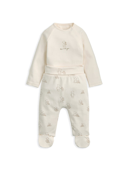 Baby Teddy Placement Bodysuit Set Cream
