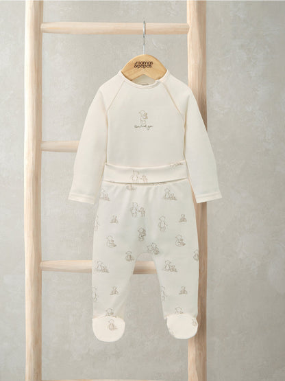 Baby Teddy Placement Bodysuit Set Cream