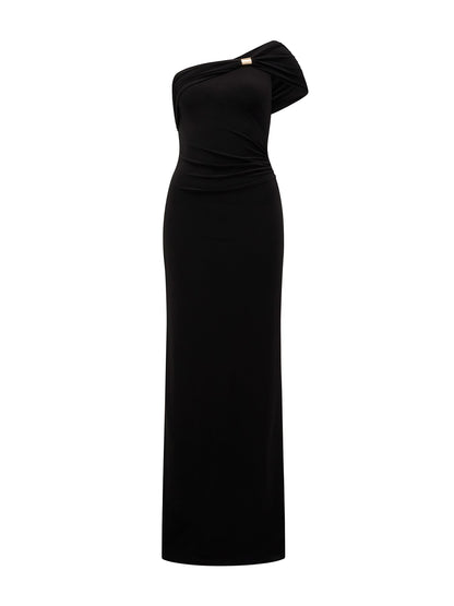 Robyn One Shoulder Jersey Maxi Dress Black