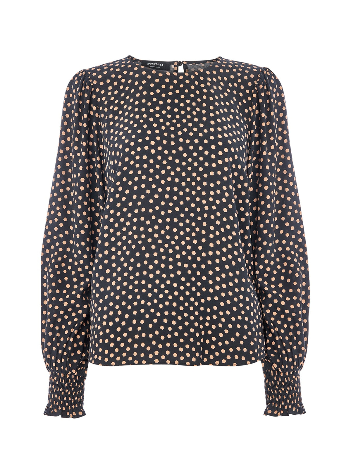 Spot Shirred Cuff Blouse Black