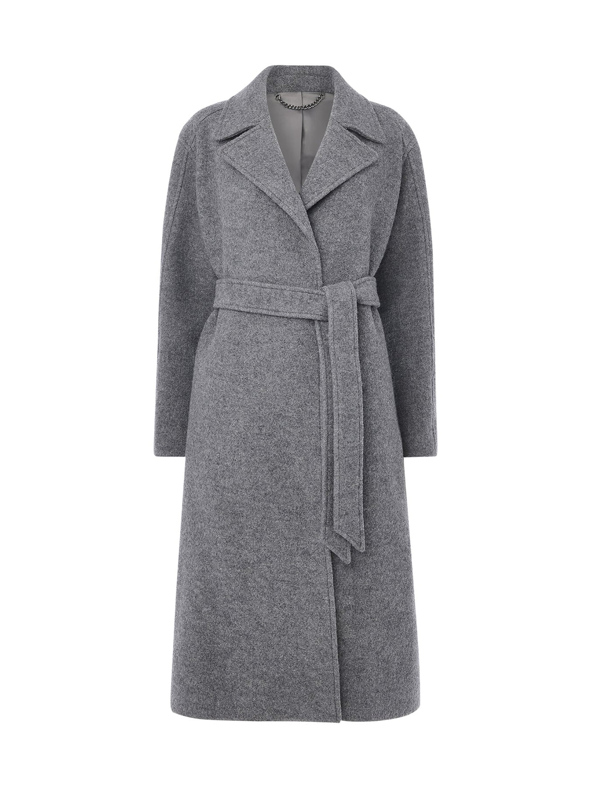 Long Belted Wool Coat Grey
