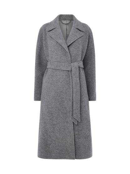 Long Belted Wool Coat Grey
