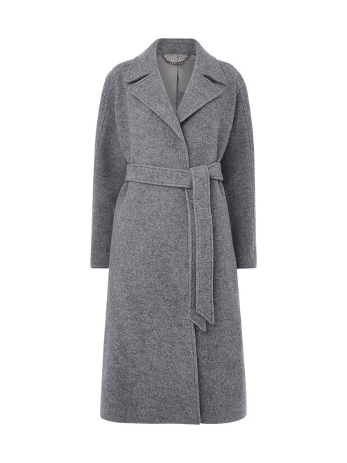 Long Belted Wool Coat Grey