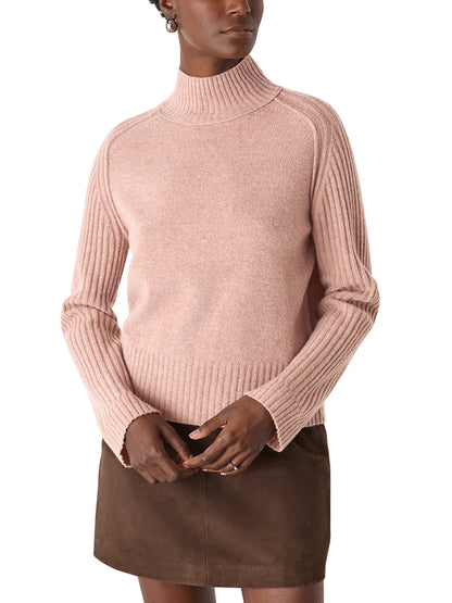 Wool Funnel Neck Knit Pink