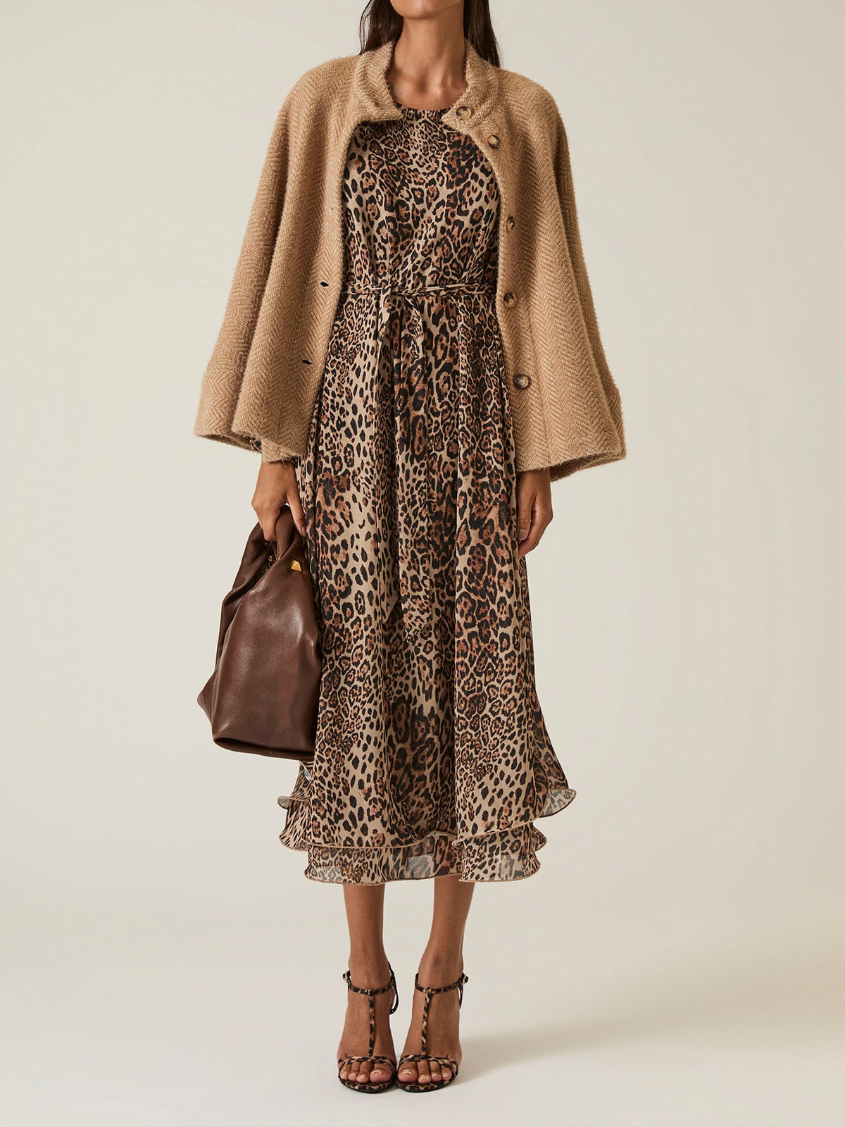 Leopard Wave Hem Maxi Dress Brown