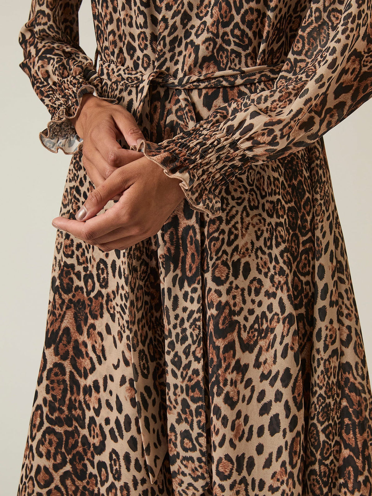 Leopard Wave Hem Maxi Dress Brown