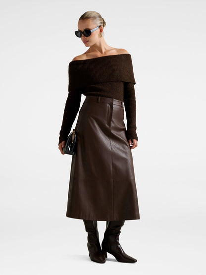 Jaelyn Vegan Leather Midi Skirt Black