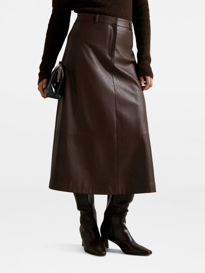 Jaelyn Vegan Leather Midi Skirt Black