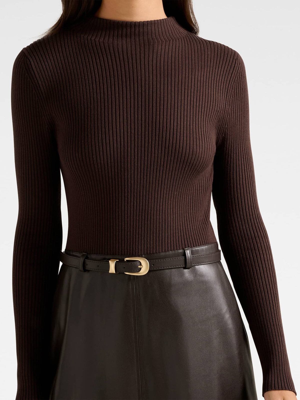 Brooklyn Vegan Leather A Line Midi Dress Brown
