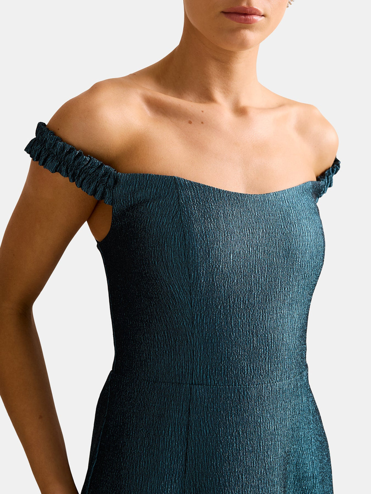 Mindy Bardot Ruffle Midi Dress Green