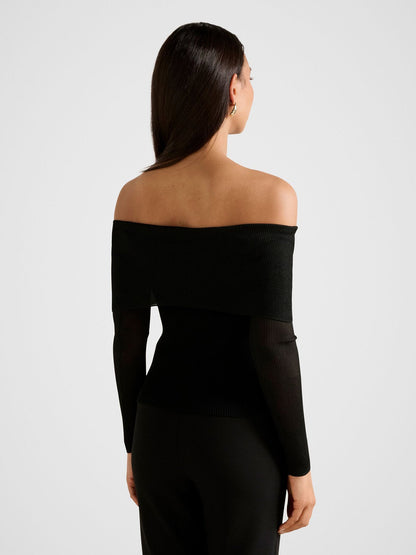 Brynn Bardot Knitted Top Black