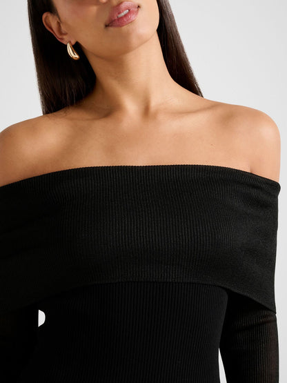 Brynn Bardot Knitted Top Black