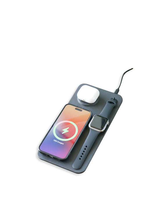 3-in-1 Leather Wireless Charger Black