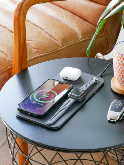 3-in-1 Leather Wireless Charger Black