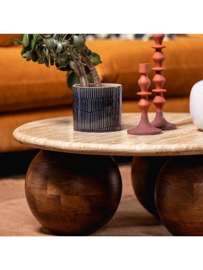 Basso Mango Wood and Travertine Coffee Table