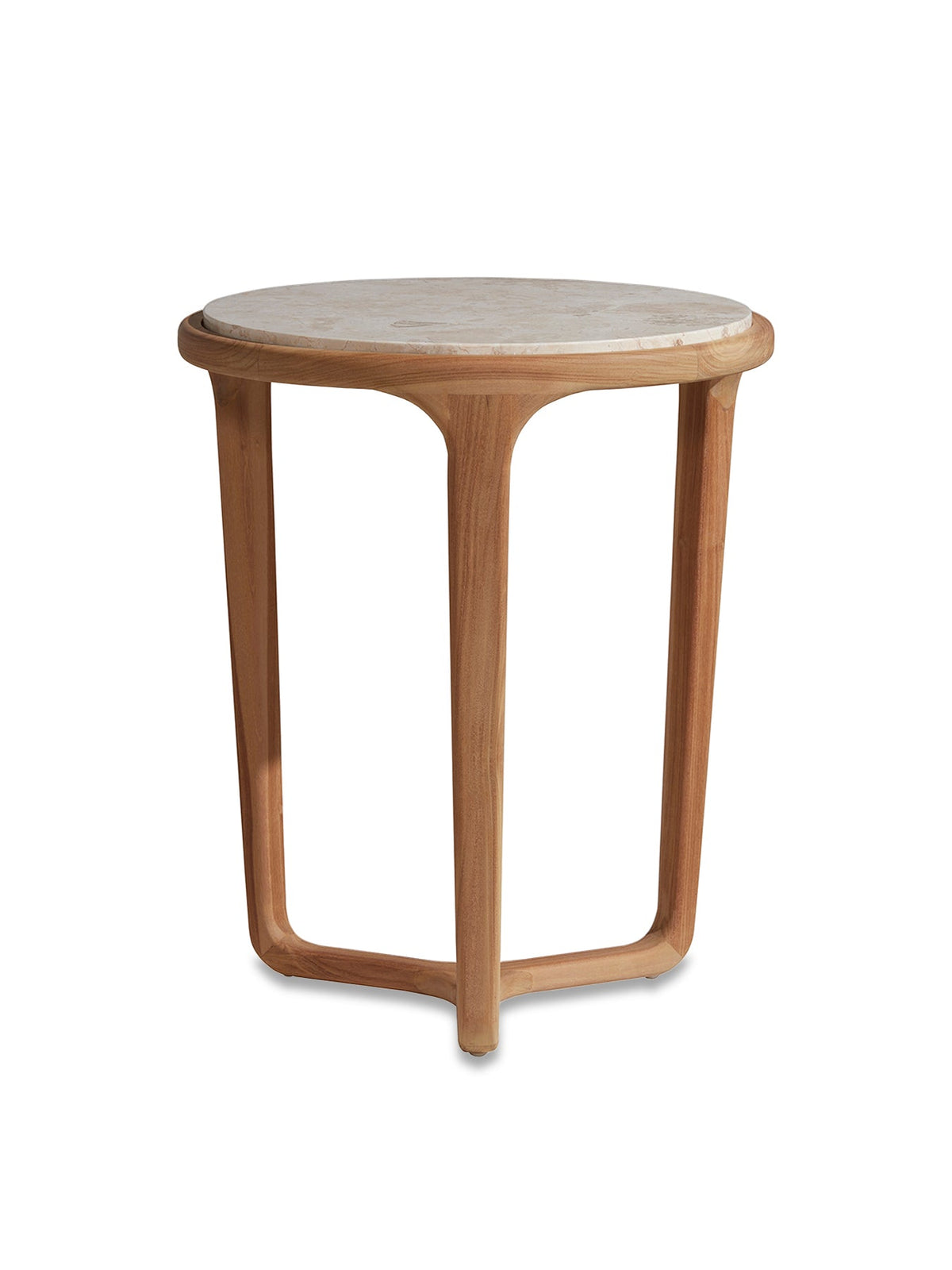 Terza Teak Wood Round Side Table with Marble Top Neutral