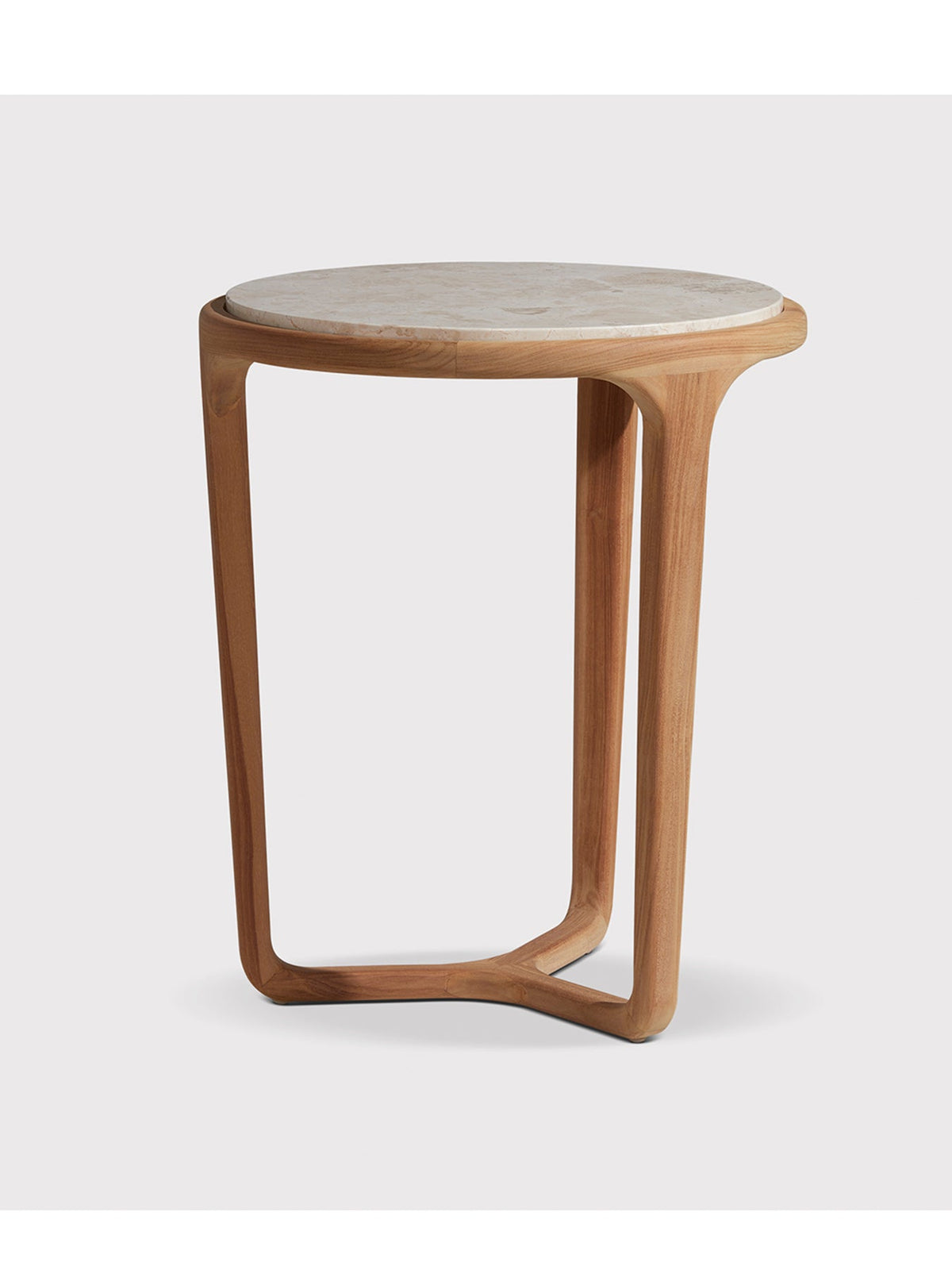 Terza Teak Wood Round Side Table with Marble Top Neutral