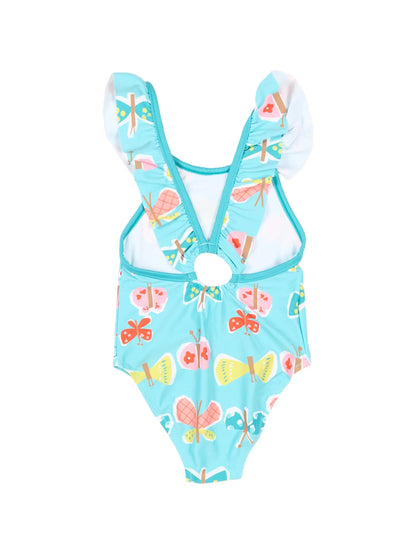 Ruffled Butterfly Print Swimsuit