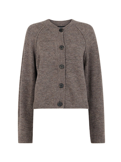 Wool Mix Crew Cardigan Taupe