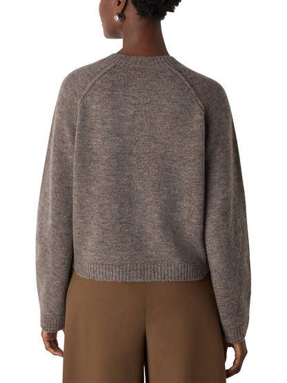 Wool Mix Crew Cardigan Taupe