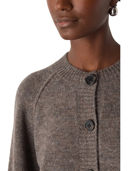 Wool Mix Crew Cardigan Taupe