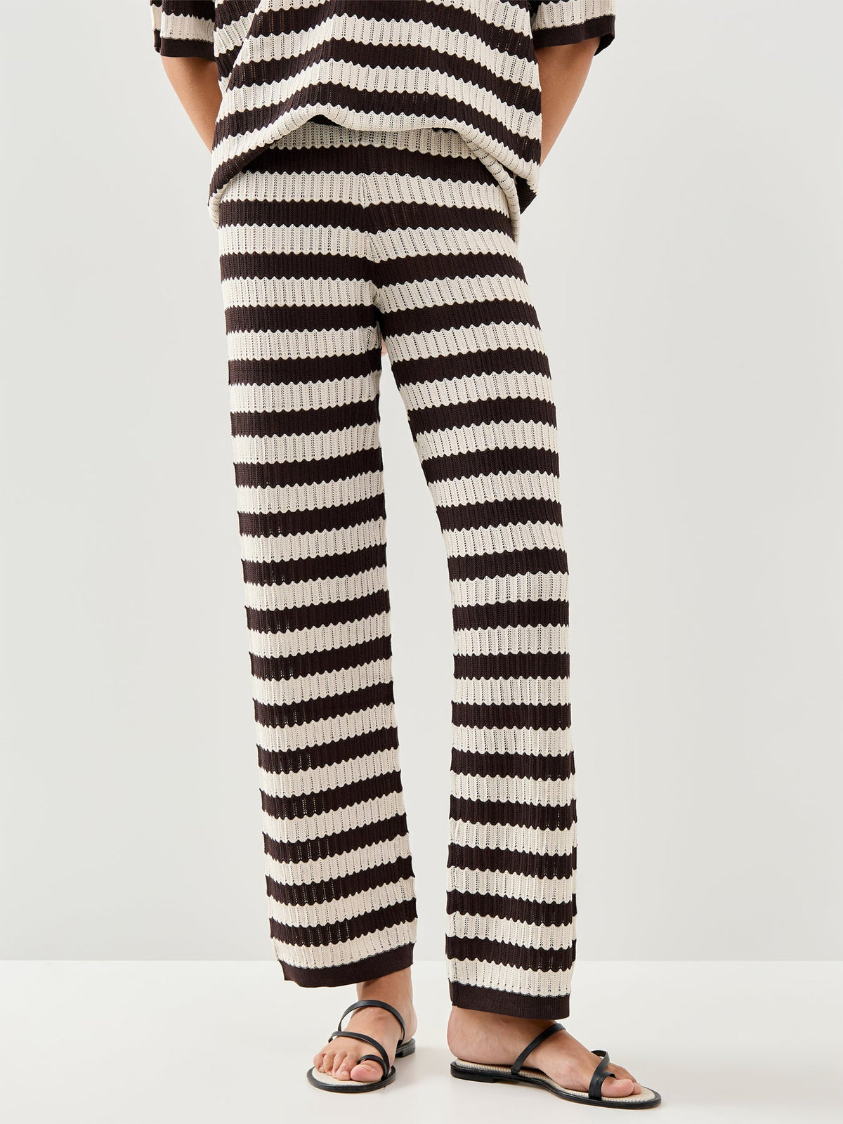 Venezia Stripe Slim Leg Trousers Brown