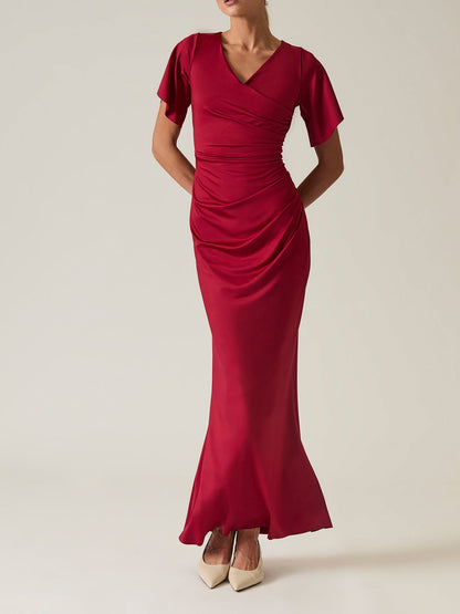 Gathered Maxi Dress Red