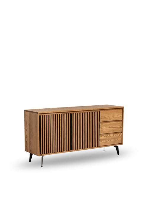 Bergen Solid Ash Wood 3 Drawers 2 Doors Sideboard