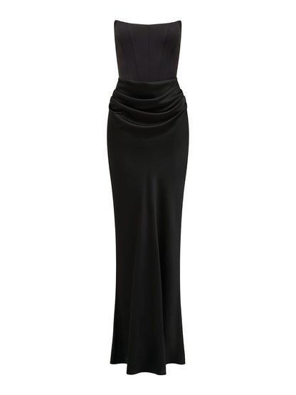 Isra Draped Strapless Maxi Dress Black