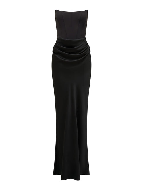 Isra Draped Strapless Maxi Dress Black