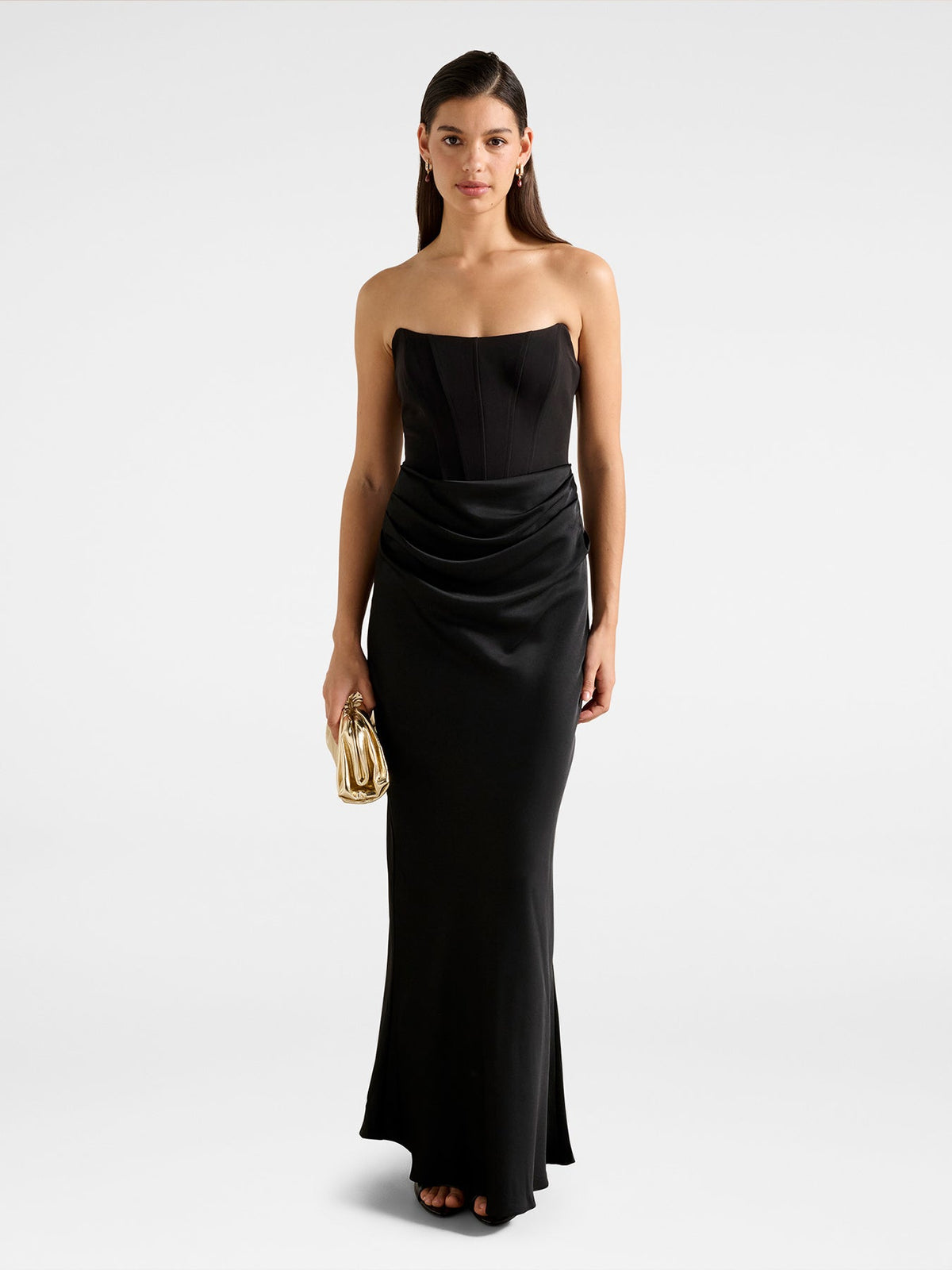 Isra Draped Strapless Maxi Dress Black