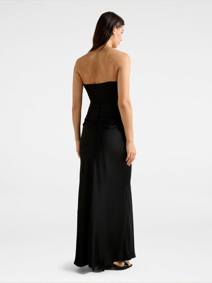 Isra Draped Strapless Maxi Dress Black