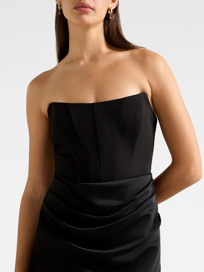 Isra Draped Strapless Maxi Dress Black