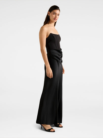 Isra Draped Strapless Maxi Dress Black