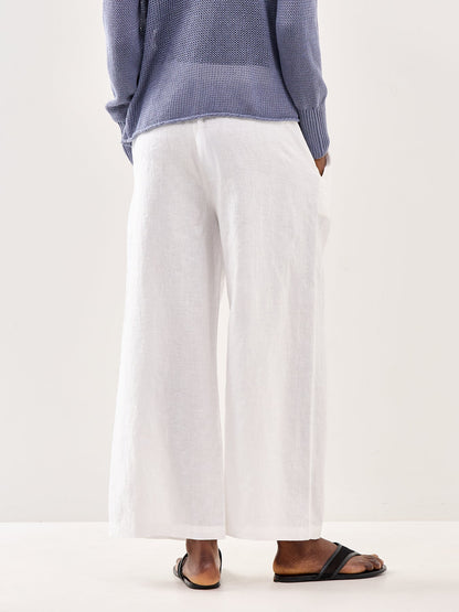 Ankle Wide Leg Trousers White