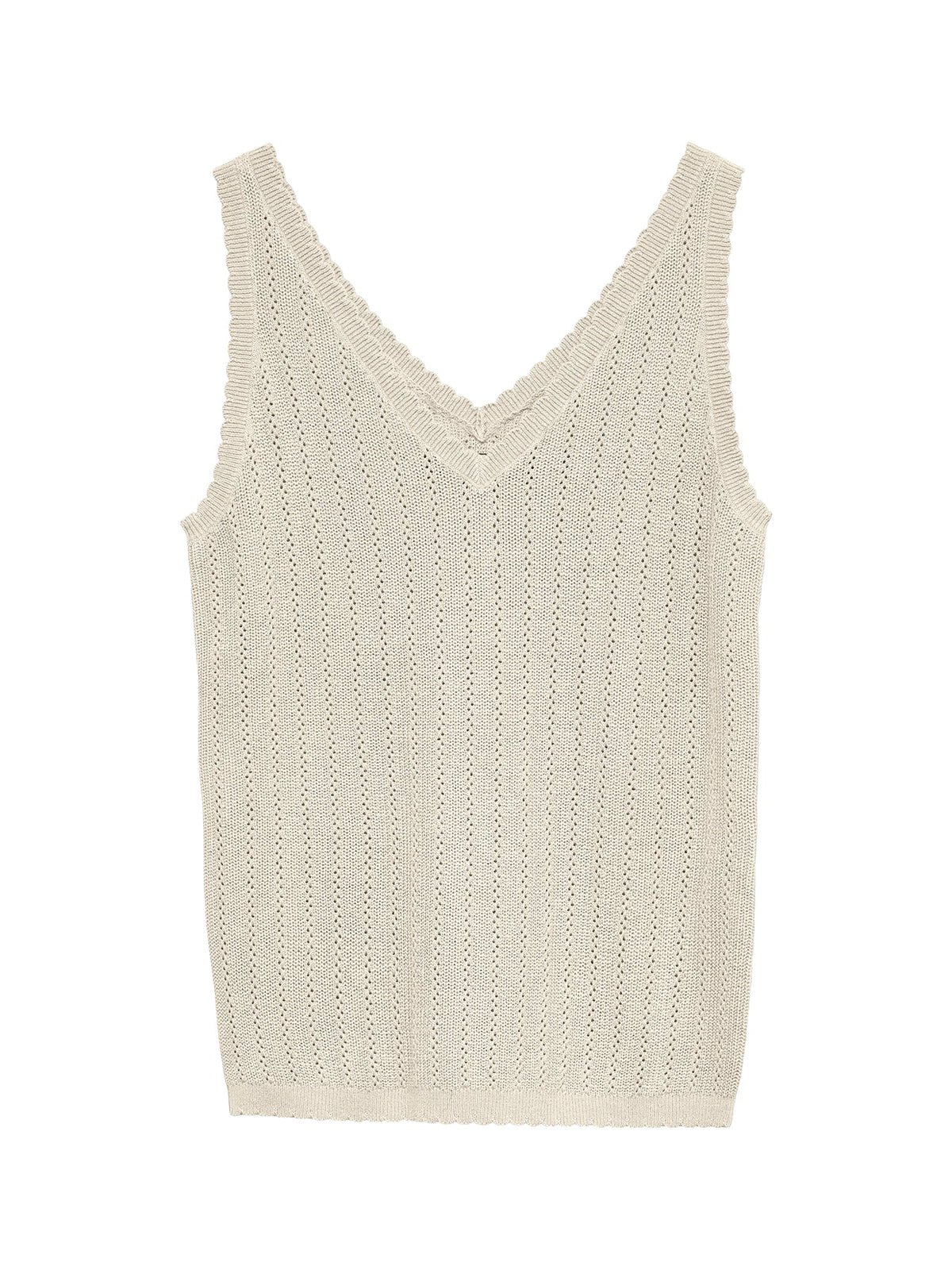 Pointelle V-Neck Tank Top Beige