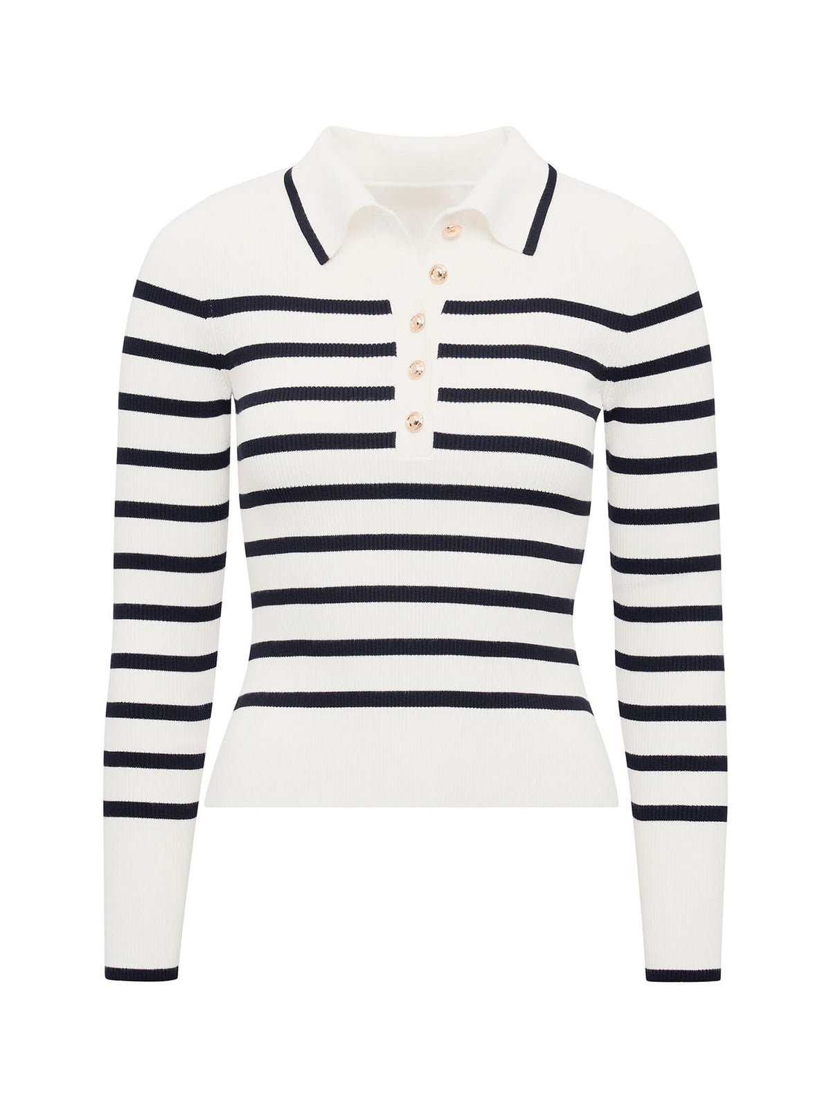 Sasha Ribbed Knitted Polo T-shirt Mono Stripe