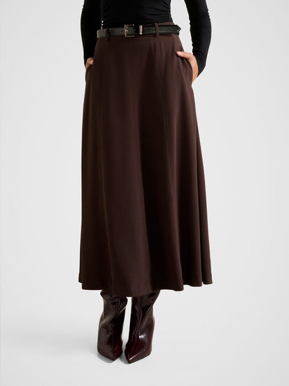 Celine Belted Midi Skirt Chocolate