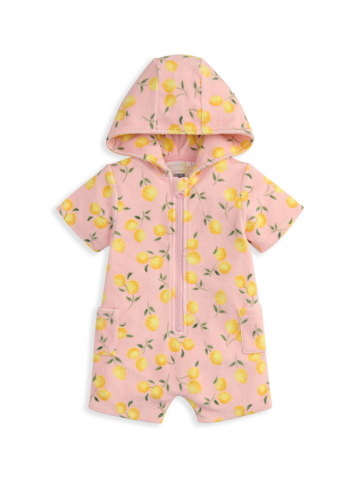 Baby Lemon Print Zip Romper Pink